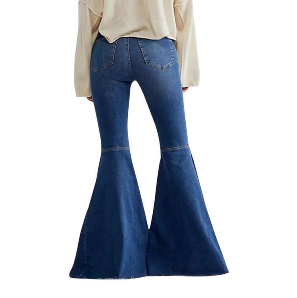 Free People Wide Bell Bottom Jeans Sz 27 Just Float On Flare Leg Boho Hippie